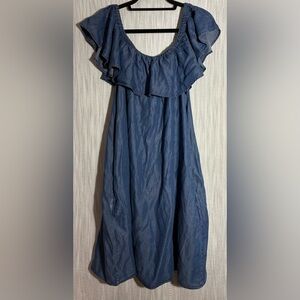 Philosophy Chambray Blue Ruffle-Trim Dress